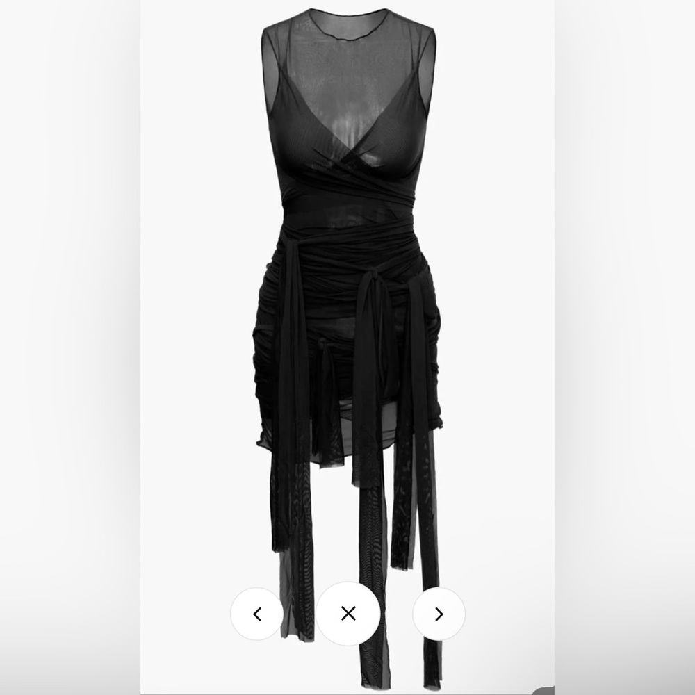 Micas Sheer Mesh Wrap Tie Ribbon Mini Dress
